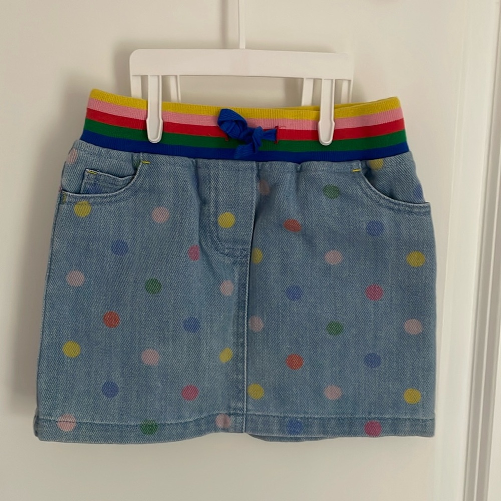 Mini Boden dot print denim skirt (4-5y)